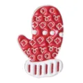 Rode emaille kersthandschoen broche met decoratief wit patroon voor de feestdagen - Want Brosche