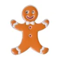 Schattige kerstspeld van peperkoekmannetje met oranje emaille en een wit strikje. - Peperkoekman Brosche