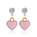 Hangende oorbellen met roze emaille hart en glinsterend helder rond kristalaccent - Roze Hart Hanger Stijl (14)