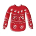 Rode kersttrui emaille speld met rendier- en sneeuwvlokpatronen in zilveren afwerking - Kerstkleding