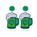 Groene glitter bierpul oorbellen met klavertje vier voor St. Patrick's Day vieringen - Glitter Bierpul Hanger Stijl (16) / Groen
