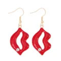 Elegante rode lippen emaille oorbellen met sprankelende strass-steentjes, Valentijnscadeau - Strass Rode Lip Stijl (33)