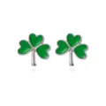 Groene emaille klaver oorknopjes in zilverkleurige legering voor St. Patrick's Day. - Klaver Stijl (21.)
