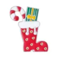 Emaille kerstsok speldje met zuurstok en cadeauverpakking ontwerp - Kerstsok Brosche
