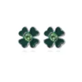 Groene emaille klaver oorknopjes met kristal in het midden voor St. Patrick's Day - Strass Klaver Stijl (26.)