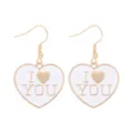 Witte emaille hartvormige oorbellen met goudkleurige I Love You gravure detail - I LOVE YOU Hart Stijl (27)
