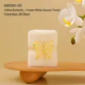 Off-white coral fleece gift towel decorated with a yellow 3D butterfly and pearls - Yellow Butterfly Style