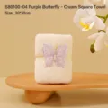 Cream white coral fleece gift towel with an elegant purple butterfly decoration, size 30x30cm - Purple Butterfly Style (S80100-04)