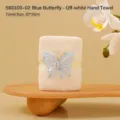 Cream coral fleece square gift towel with delicate sequined butterfly and pearl detail - Blue Butterfly Style (S80100-02)