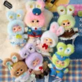 Baby Three Mini Animal World plush doll series with cute colorful rabbit ear outfits - 三小毛时尚日常毛绒盲盒6 / Random One