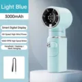 Mini ventilador de mano azul claro con pantalla digital y batería de 3000mAh - Fuerza de Viento de 100 Velocidades + Suspensión de Cuello Plegable (F30) / Capacidad de la Batería 3000mAh / Azul Claro