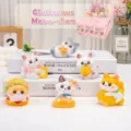 Lot de 6 adorables figurines de chat en résine tenant des snacks pour décoration de table - Ensemble Complet / Série Chat Gourmand