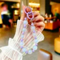 High-quality detail of dopamine style frosted jelly beaded phone strap with purple rings - Creative Colorful Jelly Beads (yc5360) / Haze Blue