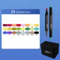 24-kleur dubbele punt marker set met zwarte etui voor tekenen en illustratie. - 24 Kleuren