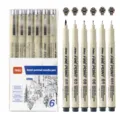 JiMiao waterproof fine liner pen set, technical drawing pens for sketching and art design. - 6-Piece Line Width Set