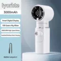 Ventilador de mano turbo portátil blanco marfil con 100 ajustes de velocidad y LED - Fuerza de Viento de 100 Velocidades + Suspensión de Cuello Plegable (F30) / Capacidad de la Batería 3000mAh / Marfil