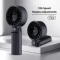 Ventilatore manuale nero pieghevole con ricarica USB e display digitale della velocità - F16 Pieghevole / Nero