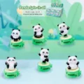 Set of cute panda resin blind box figures in different poses on green bamboo bases - Panda Spin Joy Series / Random 1pc