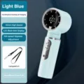 Portable handheld fan with LED digital display, 100-speed adjustable wind for outdoor summer use. - Digital Display Folding Neck Hanging / Light Blue