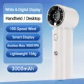 Handheld mini fan portable USB rechargeable desktop 100-speed digital display 3000mAh - 100 Speeds Handheld/Desktop / Ivory