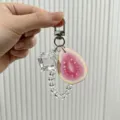 Detailed view of a creative guava fruit keychain with ice cube charm and clear beads - Guava (yc-5343-Guava)