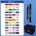 48-kleuren oliegebaseerde dubbelkoppige marker set met zwarte tas voor kunst en ontwerp - 48 Kleuren