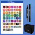 60 kleuren alcohol markers dubbelzijdige tekentstift set met zwarte opbergtas voor kunst - 60 Kleuren