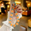 Handmade frosted jelly bead mobile phone strap in vibrant orange and teal color mix - Creative Colorful Jelly Beads (yc5360) / Orange