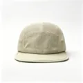 Detailed front view of a breathable beige mesh 5-panel camper hat for outdoors - Beige