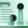 Ventilateur portable pliable vert pin avec batterie 5000mAh et écran LED - Version chinoise haut de gamme / Vert Pin Profond