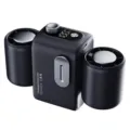 Portable waist fan in dark grey dual cylinder design with digital display and cooling. - Black
