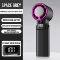 Mini ventilador de mano gris espacial con ajuste de 100 velocidades y pantalla digital LED - Estilo de Cuello Plegable con Enfriamiento (F35) / Gris Espacial