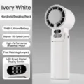 Ventilador de mano portátil blanco marfil con 100 velocidades y pantalla digital LED - Estilo de Cuello Plegable con Enfriamiento (F35) / Marfil