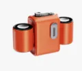 Portable waist-mounted cooling fan with dual barrels and digital display for outdoor work. - Orange