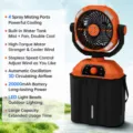 Portable outdoor camping misting fan with LED light, 20000mAh battery, vibrant orange color. - Vibrant Orange