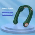 Ventilatore da collo pieghevole verde rétro con vento forte a quattro core e lunga durata di batteria. - Versione cinese / verde retrò