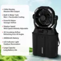 Portable outdoor camping misting fan with LED light, USB rechargeable and large battery. - Tech Black