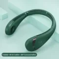 Retro green foldable bladeless neck fan, dual battery portable USB cooling device. - Retro Green