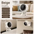 Mini ventilatore da tavolo con clip display digitale ricaricabile USB bianco opaco - J31 / Bianco avorio