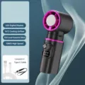 Portable handheld cooling fan with 100 speeds, digital display, and multi-functional use. - F29 Space Gray [Ice Compress Model + Foldable Neck Fan]