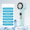Portable handheld cooling mini fan in light blue with 100-speed digital display and refrigeration. - Light Blue