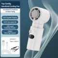 Portable handheld mini cooling fan USB rechargeable desk fan with digital display. - F29 Ivory White [Ice Compress Model + Foldable Neck Fan]