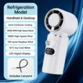 Handheld cooling desk fan portable USB rechargeable 100-speed digital display mini fan - Strong Cooling Ice Compress Edition / Ivory