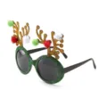 Festive Christmas reindeer antler sunglasses with green glitter frames and pom-poms - SD13 Green Style (SD13)