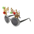 Festive Christmas reindeer antler sunglasses with silver glitter frame and pom-poms. - SD13 Silver Style (SD13)