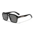 Retro hollow double-bridge square frame sunglasses with black frame and grey lenses - Glossy Black/Grey Lens
