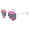 Trendy oversized polarized aviator sunglasses with pink and grey gradient lenses gold frame - Gold Frame Purple Mirror / Purple Silver