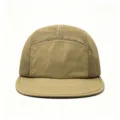 Front view detail of a breathable khaki five-panel mesh cap designed for outdoor sports - Khaki