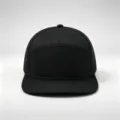 Schlichte schwarze 7-Panel-Baseballkappe mit flachem Schirm und Laser-Lüftungslöchern - Flache Krempe Perforiert / Schwarz