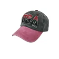 Detailed view of vintage washed charcoal baseball cap with 3D USA STYLE embroidery - 55-60cm / Black Red Patchwork